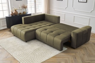 Canapé d'angle gauche convertible Arsene - Vert - Couchage 135 x 204 cm