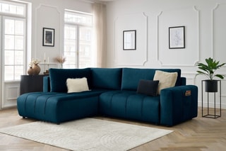 Canapé d'angle gauche convertible Arsene - Bleu foncé - Couchage 135 x 204 cm