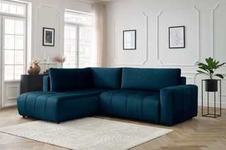 Canapé d'angle gauche convertible Arsene - Bleu foncé - Couchage 135 x 204 cm