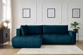 Canapé d'angle gauche convertible Arsene - Bleu foncé - Couchage 135 x 204 cm