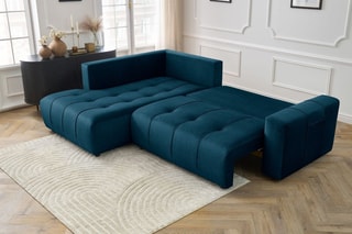 Canapé d'angle gauche convertible Arsene - Bleu foncé - Couchage 135 x 204 cm