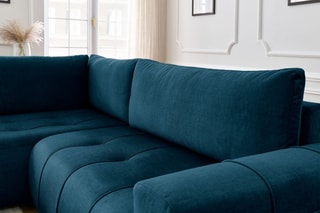 Canapé d'angle gauche convertible Arsene - Bleu foncé - Couchage 135 x 204 cm