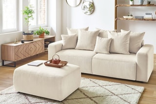 Canapé convertible et pouf Envy - Crème - Couchage 152 x 190 cm