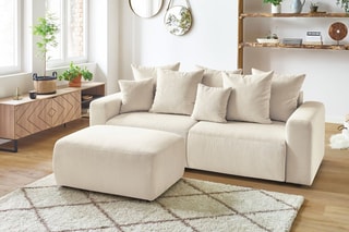 Canapé convertible et pouf Envy - Crème - Couchage 152 x 190 cm