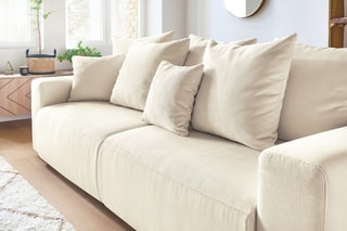 Canapé convertible et pouf Envy - Crème - Couchage 152 x 190 cm