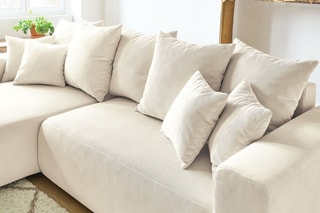 Canapé d'angle réversible convertible et pouf Envy - Crème - Couchage 231 x 130 cm