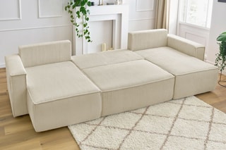 Canapé d'angle panoramique convertible Nihad - Beige - Couchage 231 x 130 cm