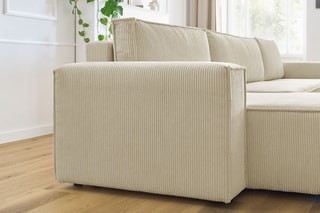 Canapé d'angle panoramique convertible Nihad - Beige - Couchage 231 x 130 cm