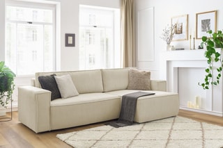 Canapé d'angle réversible convertible Nihad - Crème - Couchage 231 x 130 cm