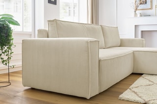 Canapé d'angle réversible convertible Nihad - Crème - Couchage 231 x 130 cm