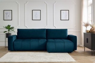 Canapé d'angle droit réversible convertible Arsène - Bleu - Couchage 232 x 135 cm