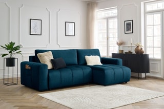 Canapé d'angle droit réversible convertible Arsène - Bleu - Couchage 232 x 135 cm