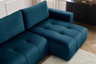 Canapé d'angle droit réversible convertible Arsène - Bleu - Couchage 232 x 135 cm