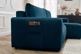 Canapé d'angle droit réversible convertible Arsène - Bleu - Couchage 232 x 135 cm
