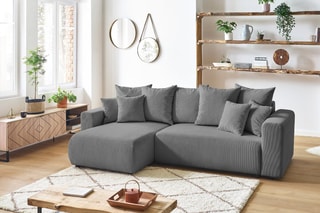 Canapé d'angle réversible convertible Envy - Gris - Couchage 231 x 130 cm