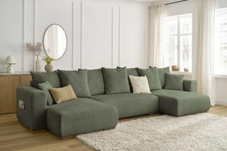 Canapé panoramique convertible Sidonie - Vert - Couchage 328 x 133 cm