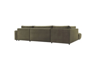 Canapé d'angle droit panoramique convertible avec pouf Arsene - Vert - Couchage 135 x 325 cm