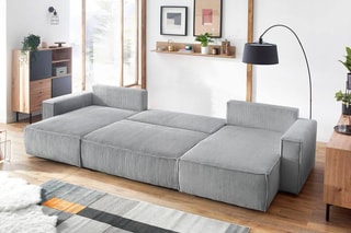 Canapé d'angle panoramique convertible Nihad - Gris clair - Couchage 328 x 139 cm