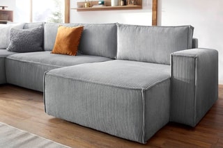 Canapé d'angle panoramique convertible Nihad - Gris clair - Couchage 328 x 139 cm