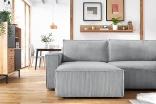 Canapé d'angle panoramique convertible Nihad - Gris clair - Couchage 328 x 139 cm