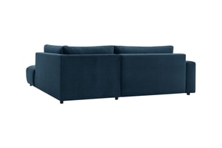 Canapé d'angle droit convertible avec pouf Arsene - Bleu  - Couchage 135 x 228 cm