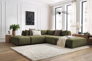 Canapé d'angle modulable et 2 poufs Jeanne - Vert