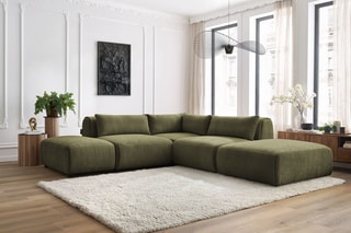Canapé d'angle modulable et 2 poufs Jeanne - Vert