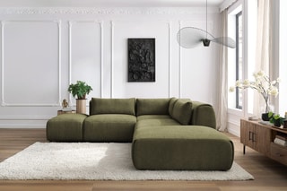 Canapé d'angle modulable et 2 poufs Jeanne - Vert
