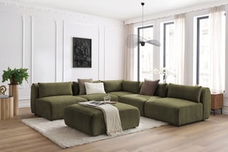 Canapé d'angle modulable et pouf Jeanne - Vert