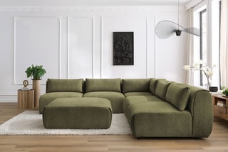 Canapé d'angle modulable et pouf Jeanne - Vert