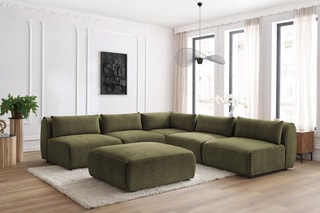 Canapé d'angle modulable et pouf Jeanne - Vert