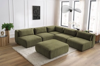 Canapé d'angle modulable et pouf Jeanne - Vert