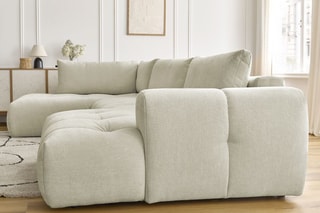Canapé d'angle droit panoramique convertible Fugi - Beige - 5 places - Tissu toucher lisse - Couchage 324 x 135 cm