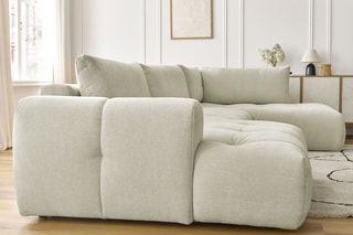 Canapé d'angle gauche panoramique convertible Fugi - Beige - 5 places - Tissu toucher lisse - Couchage 324 x 135 cm