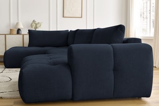 Canapé d'angle droit panoramique convertible Fugi - Bleu foncé - 5 places - Tissu toucher lisse - Couchage 324 x 135 cm