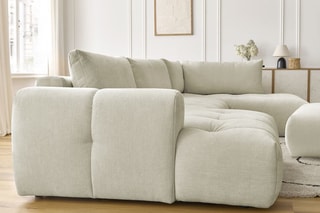 Canapé d'angle gauche panoramique convertible et pouf Fugi - Beige - 5 places - Tissu toucher lisse - Couchage 324 x 135 cm
