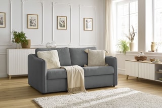 Canapé convertible Lenny - Gris foncé - 2 places  - Tissu toucher doux - Couchage 140 x 190 cm