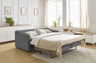 Canapé convertible Lenny - Gris foncé - 2 places  - Tissu toucher doux - Couchage 140 x 190 cm