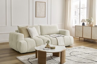 Canapé droit convertible Fuji - Beige - 3 places - Tissu lisse - Couchage 154 x 192 cm