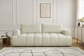 Canapé droit convertible Fuji - Beige - 3 places - Tissu lisse - Couchage 154 x 192 cm