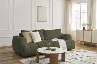Canapé droit convertible Fuji - Vert - 3 places - Tissu bouclette - Couchage 154 x 192 cm
