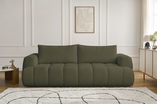 Canapé droit convertible Fuji - Vert - 3 places - Tissu bouclette - Couchage 154 x 192 cm