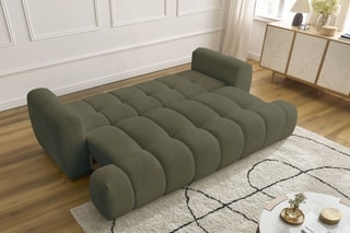 Canapé droit convertible Fuji - Vert - 3 places - Tissu bouclette - Couchage 154 x 192 cm