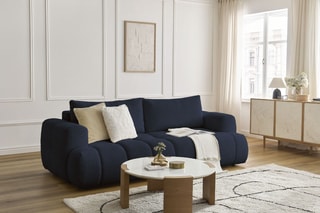 Canapé droit convertible Fuji - Bleu foncé - 3 places - Tissu bouclette - Couchage 154 x 192 cm