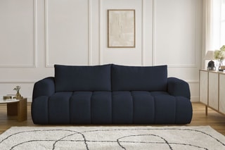 Canapé droit convertible Fuji - Bleu foncé - 3 places - Tissu bouclette - Couchage 154 x 192 cm