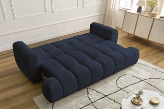 Canapé droit convertible Fuji - Bleu foncé - 3 places - Tissu bouclette - Couchage 154 x 192 cm