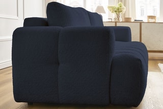 Canapé droit convertible Fuji - Bleu foncé - 3 places - Tissu bouclette - Couchage 154 x 192 cm