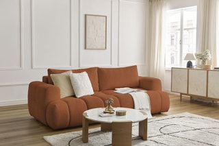 Canapé droit convertible Fuji - Orange - 3 places - Tissu bouclette - Couchage 154 x 192 cm