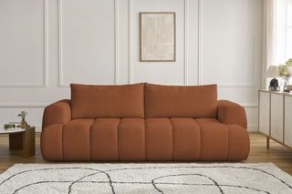 Canapé droit convertible Fuji - Orange - 3 places - Tissu bouclette - Couchage 154 x 192 cm