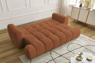Canapé droit convertible Fuji - Orange - 3 places - Tissu bouclette - Couchage 154 x 192 cm